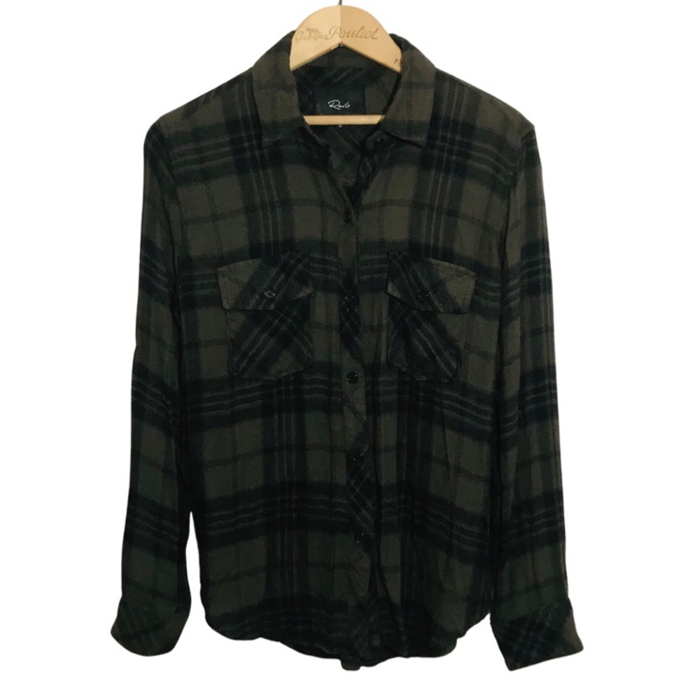 Rails Plaid Button Down Top Size XSmall Green Black Rayon